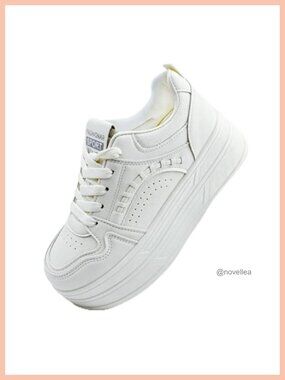 PU Leather Chunky Platform Sneakers Height Incre Casual Walking Shoes